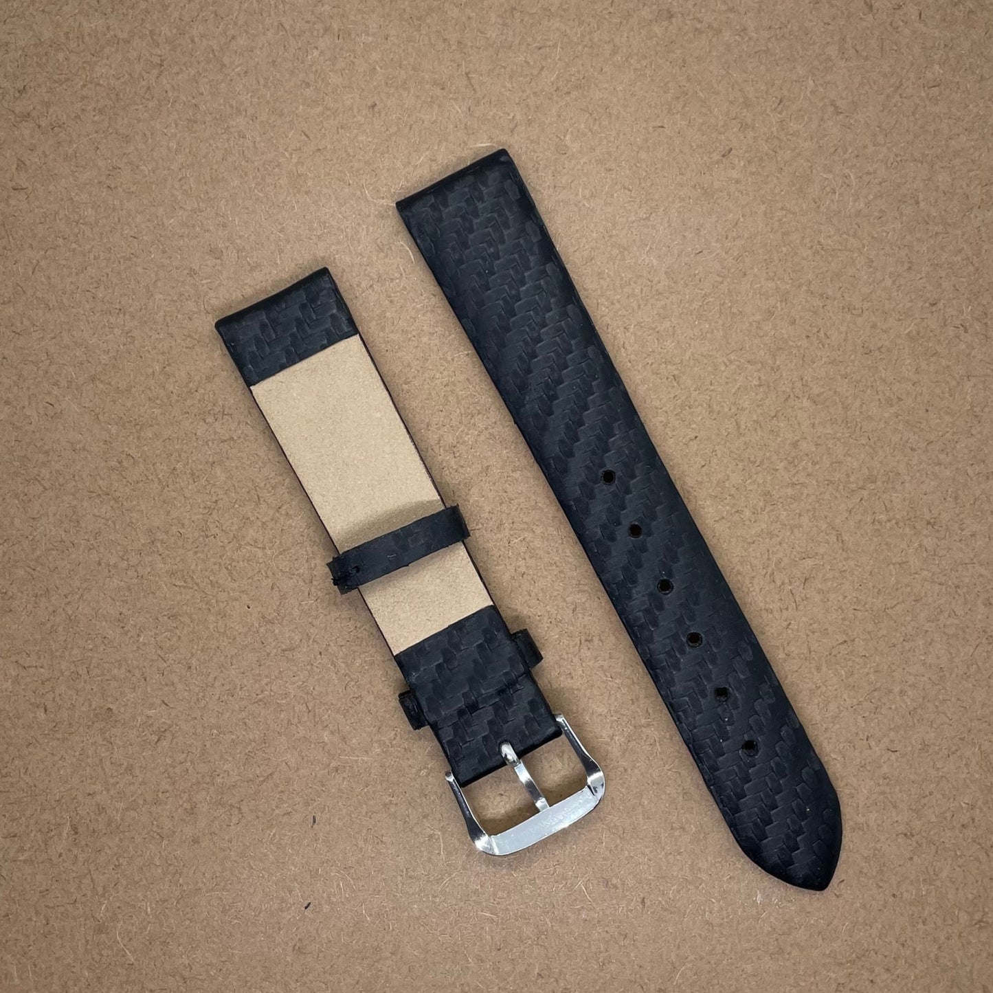 18mm Black Leather Watch Strap – Carbon Fiber Texture | Suparv
