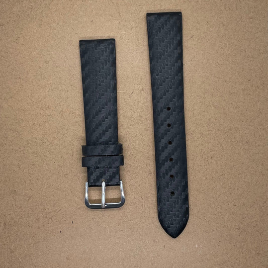 18mm Black Leather Watch Strap – Carbon Fiber Texture | Suparv