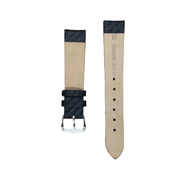 18mm Black Leather Watch Strap – Carbon Fiber Texture | Suparv