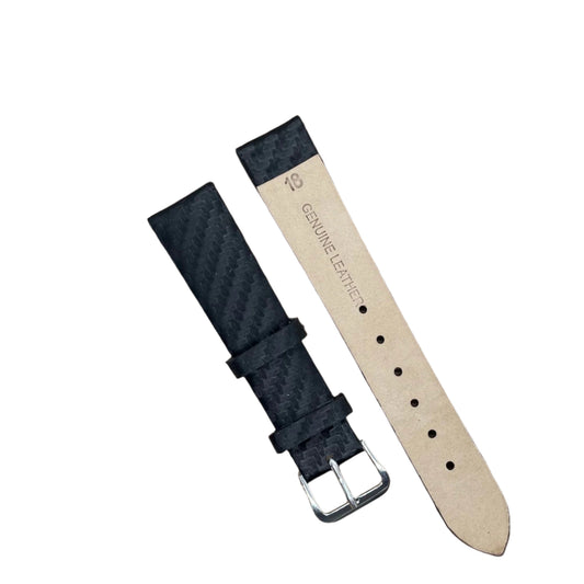 18mm Black Leather Watch Strap – Carbon Fiber Texture | Suparv