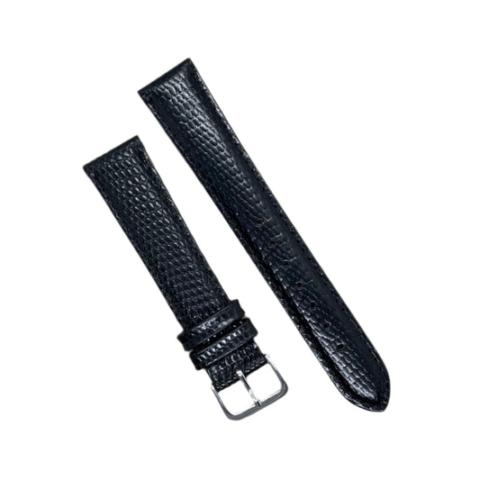 18mm Black Lizard Pattern Leather Watch Strap – Classic Textured Elegance